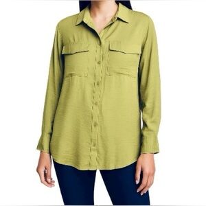 H & M OVERSIZED ASYMMETRICAL HEM GREEN BUTTON DOWN BLOUSE NWT